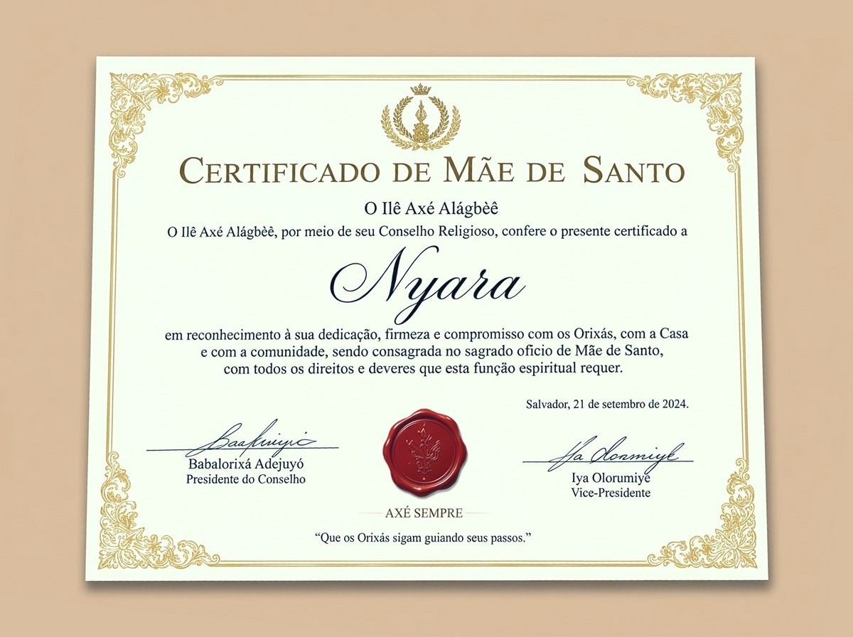 Certificado de Mãe de Santo